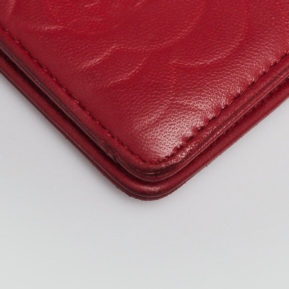 Chanel Red Camellia Embossed Lambskin Leather L Yen Wallet - Picture 3 of 9